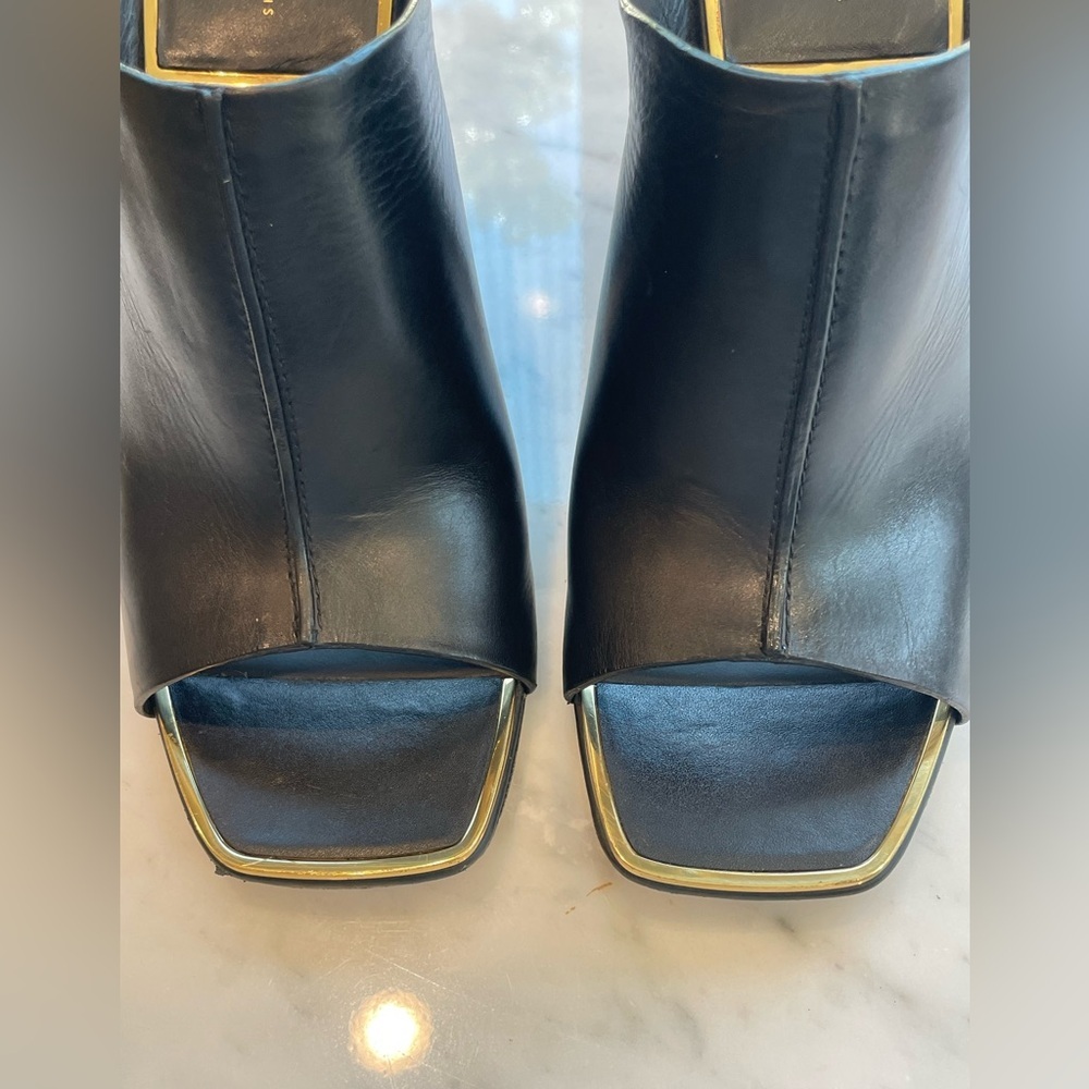Celine Leather Slides, black w/gold trim, 4” block heel, EUC, 36.5 - Picture 8 of 14